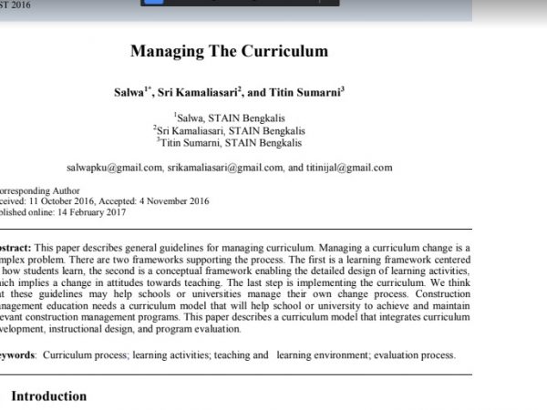 Journal Managing The Curriculum