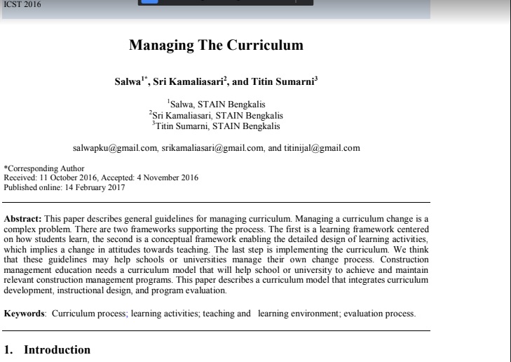 Journal Managing The Curriculum