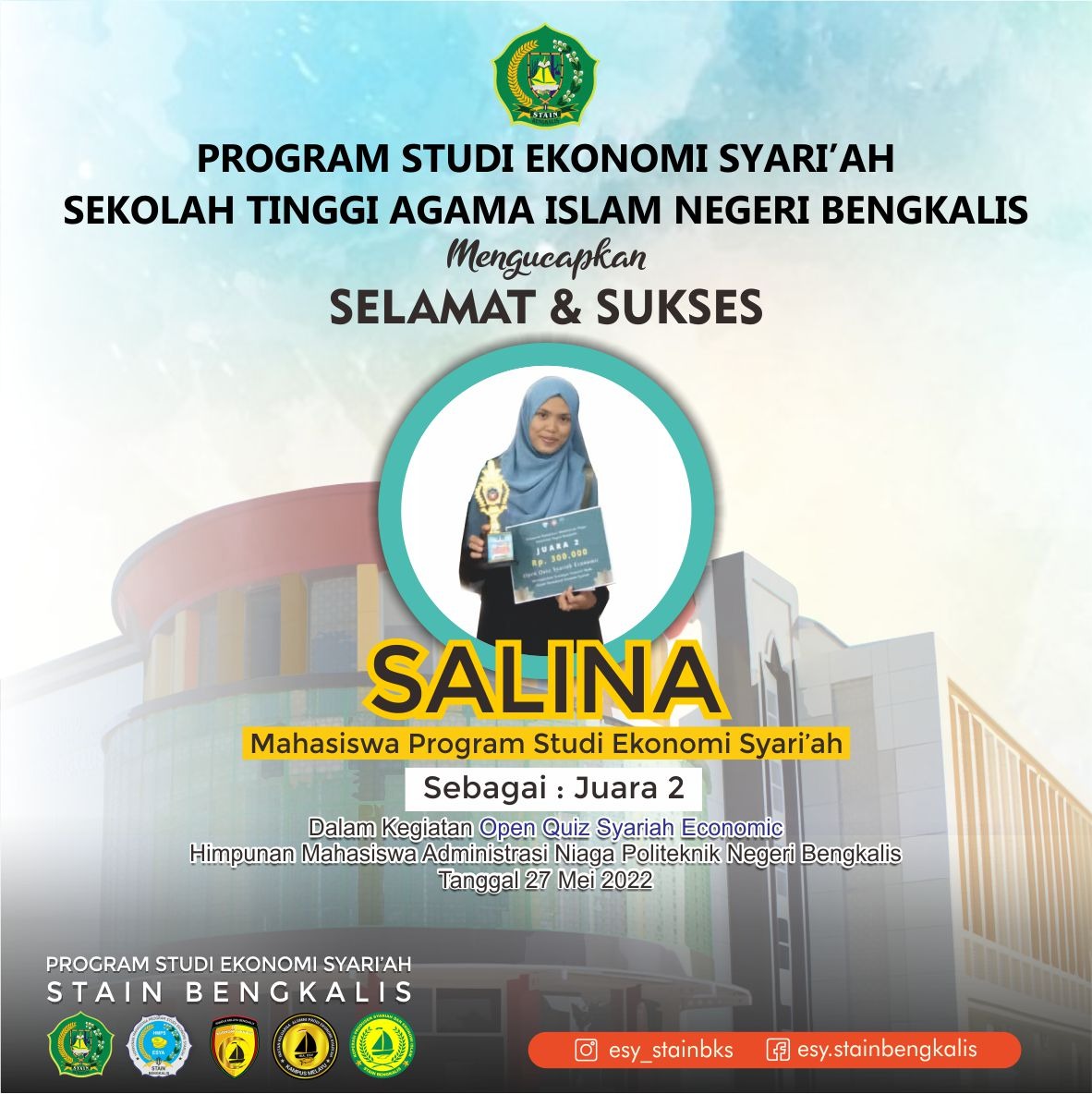 Mahasiswa Program Studi Ekonomi Syari’ah  Berhasil Meraih Juara II Open Quiz Syariah Economic